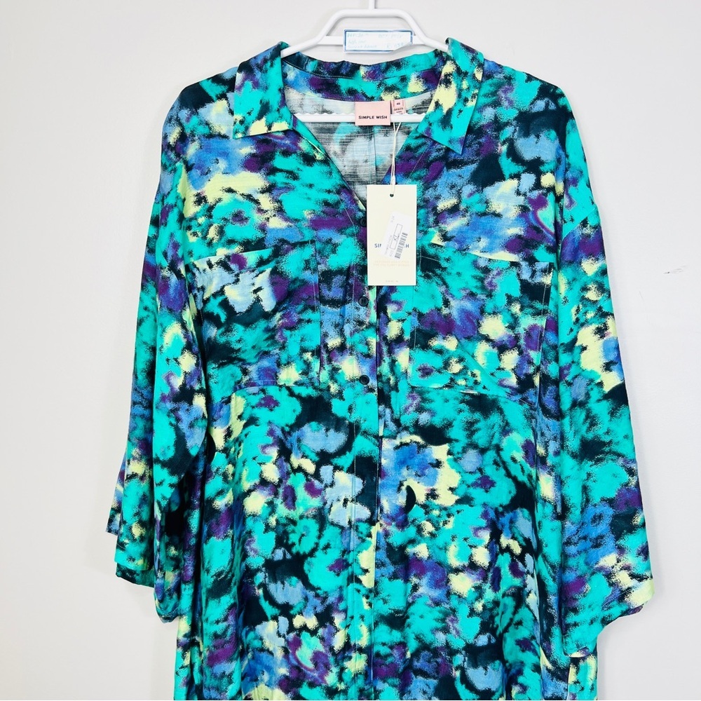 NWT Simple Wish Vibrant Blue Multicolor Tunic dress women size EU 46 Xl/ XXL - Picture 3 of 14